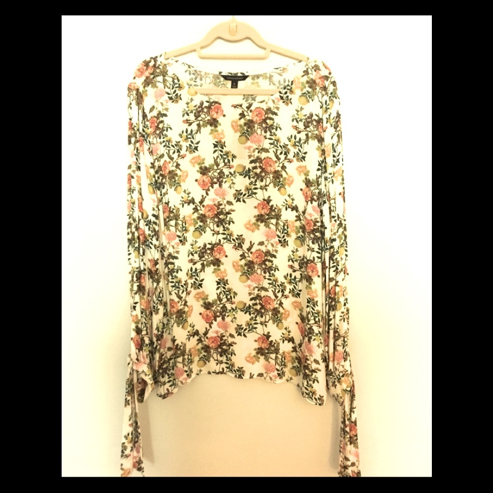 Banana Republic Floral Tie Cuff Top NWT